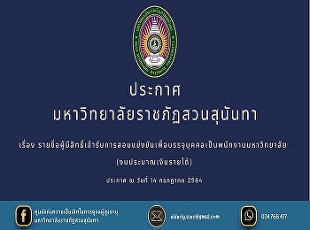 Announcement of the list of eligible
candidates for the competitive
examination for recruiting as university
employees (income budget) under the
Center of Excellence in Elderly Care
work in Samut Songkhram Province