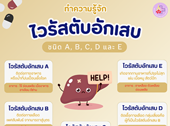 Diseases that are commonly found in
Thailand include hepatitis viruses,
types A, B, C, D, and E. They have
different transmission characteristics
depending on the type.
